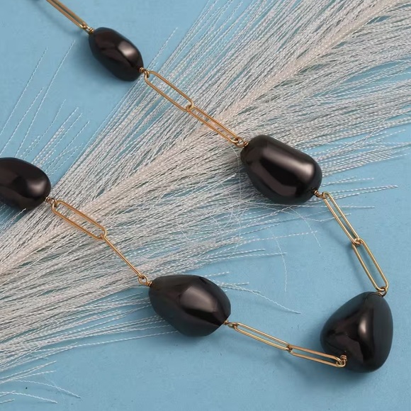 Elite Shungite Paper Clip Chain Station Necklace 20 Inches - Picture 2 of 8